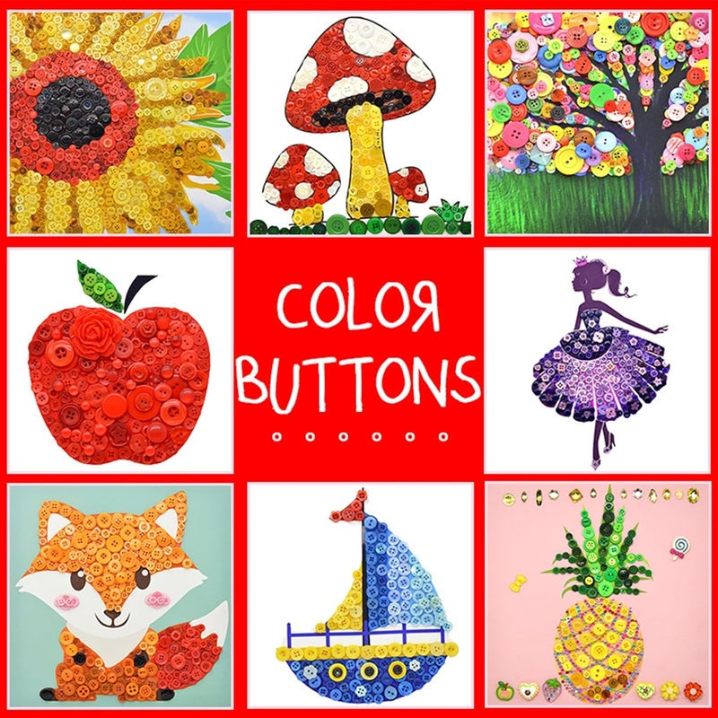 KOVOLALA 500-700 PCS Various Size Buttons for Crafts Various Shapes Color Sewing Craft Kids Handmade Button Painting DIY Ornament with 60" Long Soft Ruler - Image 4